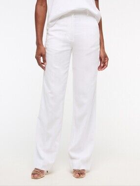 Abercrombie & Fitch A&F Sloane Linen High Rise Wide Leg Pants, White 34 Short